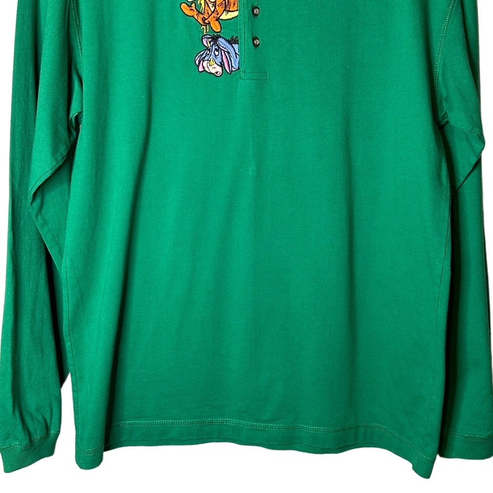 Vintage Disney Mickey Inc Henley Green Embroidered Winnie the Pooh 100% Cotton M - Picture 4 of 9